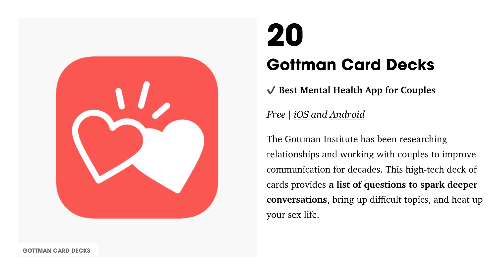 Voted best app for couples by prevention.com